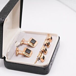 WEH Walter Hayward Black Onyx 14K Gold‎ Filled Cufflinks Studs
